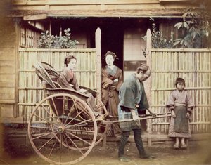 Senhora em um riquixá, c.1890s (foto colorida)